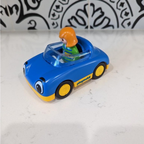 PLAYMOBIL 1.2.3 6758 MOM AND BLUE AND YELLOW CAR WITH HEAD LIGHT EYES - Picture 4 of 5